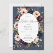 Donkerblauwe ovale bloemrijke rand bruidsmeisjesfe kaart (Voorkant)