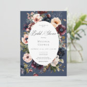 Donkerblauwe ovale bloemrijke rand bruidsmeisjesfe kaart (Staand voorkant)