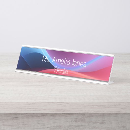 Donkerblauwe paarse abstracte school bureau naambordje (Voorkant)