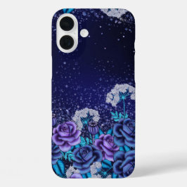 DONKERBLAUWE & PAARSE GOTHISCHE HALLOWEEN BLOEMEN iPhone 16 PLUS HOESJE