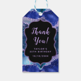 Donkerblauwe Paarse Ocean Agaat Verjaardag Dank je Cadeaulabel