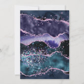 Donkerblauwe Paarse Roze Glitter Agate Bruiloft Kaart (Achterkant)
