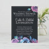 Donkerblauwe Paarse Twilight Floral Wedding Shower Kaart (Staand voorkant)