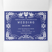 Donkerblauwe papel picado liefde vogels bruiloft drieluik uitnodiging (Binnenkant midden)