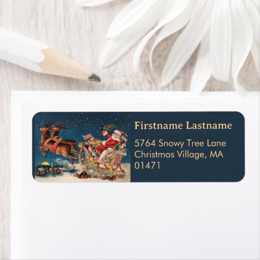 Donkerblauwe Patriottische Kerstman Vakantie Retou Etiket (Insitu)