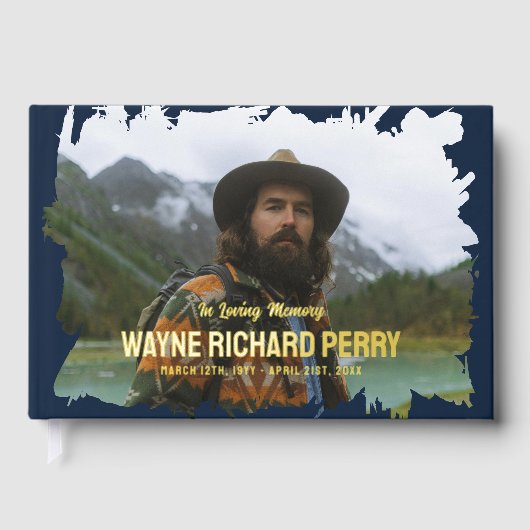 Donkerblauwe penseelstreekfoto in liefdevol geheug gastenboek (Voorkant)