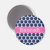 Donkerblauwe poladots Pattern Hot Pink Banner Magneet (Voorkant / Achterkant)