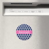 Donkerblauwe poladots Pattern Hot Pink Banner Magneet (Insitu (Vaatwasser))