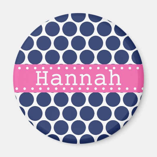 Donkerblauwe poladots Pattern Hot Pink Banner Magneet (Voorkant)