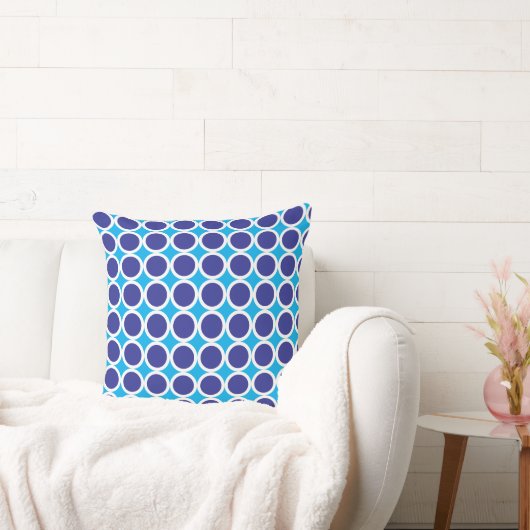 Donkerblauwe Polka Dots met witte randen op blauw Kussen (Bank)
