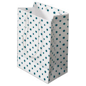 Donkerblauwe Polka Dots op Witte Custom Gift Bag Medium Cadeauzakje (Achterkant Gekanteld)