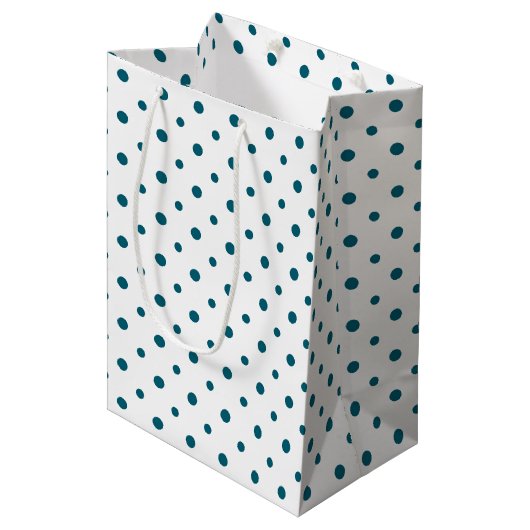 Donkerblauwe Polka Dots op Witte Custom Gift Bag Medium Cadeauzakje (Voorkant Gekanteld)
