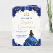 Donkerblauwe Princess Florale Quinceañera Programm Programma (Voorkant)