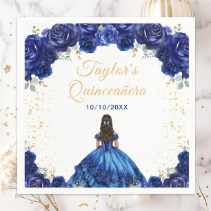 Donkerblauwe Prinses Bloemige Quinceañera Servet