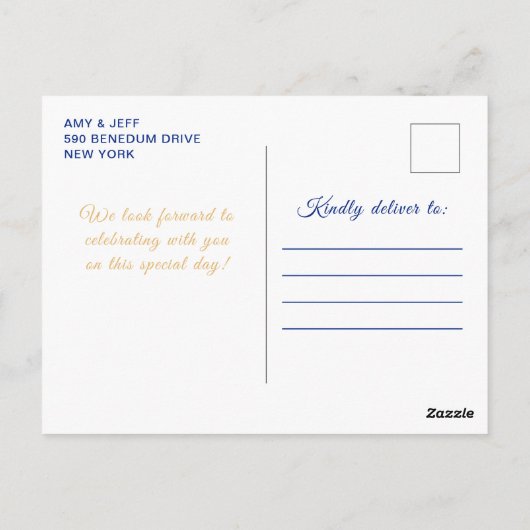 Donkerblauwe prinses Floral Quinceañera Briefkaart (Achterkant)