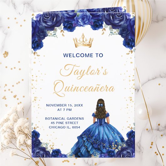 Donkerblauwe prinses Floral Quinceañera Programma