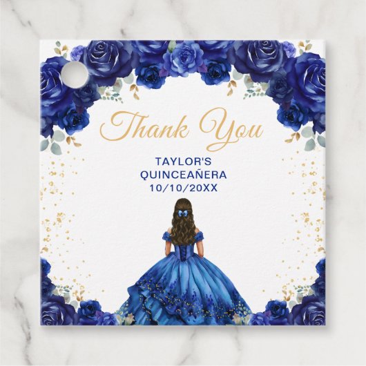 Donkerblauwe prinses Quinceañera Dank u Bedankjes Labels (Voorkant)