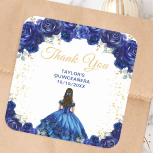 Donkerblauwe prinses Quinceañera Dank u Vierkante Sticker