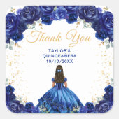 Donkerblauwe prinses Quinceañera Dank u Vierkante Sticker (Voorkant)