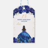 Donkerblauwe prinses Quinceañera Happy Birthday Cadeaulabel (Voorkant)