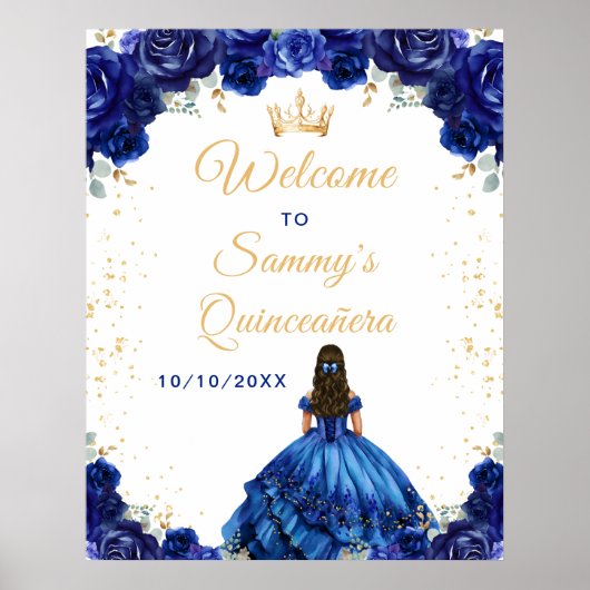 Donkerblauwe prinses Quinceañera Welkom Poster (Voorkant)