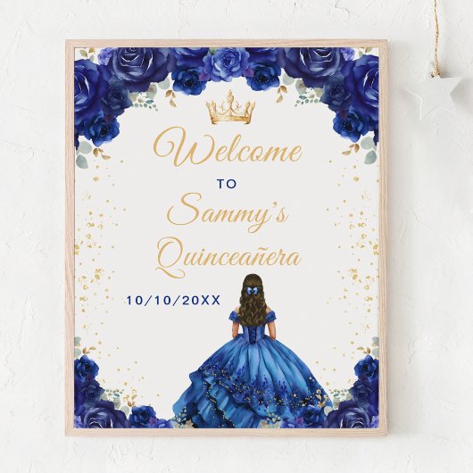 Donkerblauwe prinses Quinceañera Welkom Poster