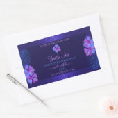 Donkerblauwe productlabels Exotische paarse bloeme Rechthoekige Sticker (Envelop)