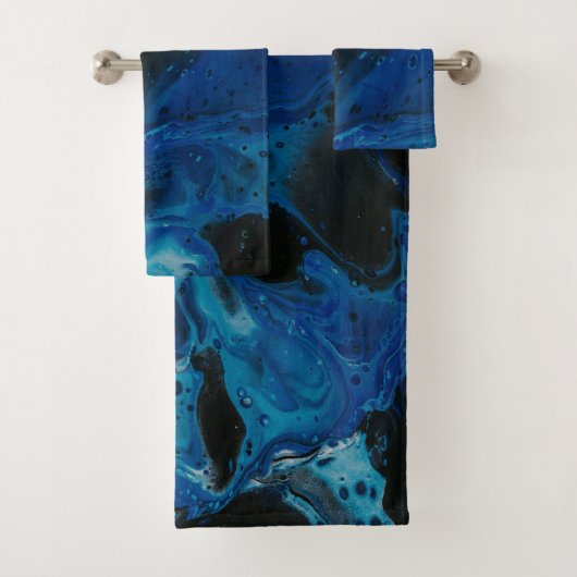Donkerblauwe psychedelische vloeistof bad handdoek (Insitu)