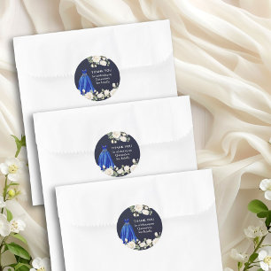 Donkerblauwe Quinceanera Prinsessenjurk Bloemrijk Ronde Sticker
