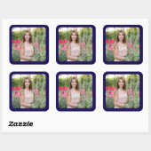 Donkerblauwe rand foto vierkante sticker (Vel)
