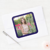Donkerblauwe rand foto vierkante sticker (Envelop)