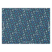 Donkerblauwe regendruppels met aangepaste naam tafelkleed (Voorkant (Horizontaal))