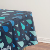 Donkerblauwe regendruppels met aangepaste naam tafelkleed (Voorbeeld)