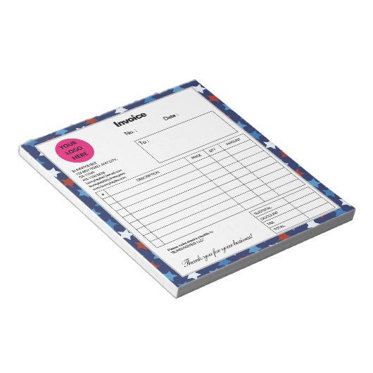 Donkerblauwe rode ster Business Shop Factuur Notitieblok (Schuin)