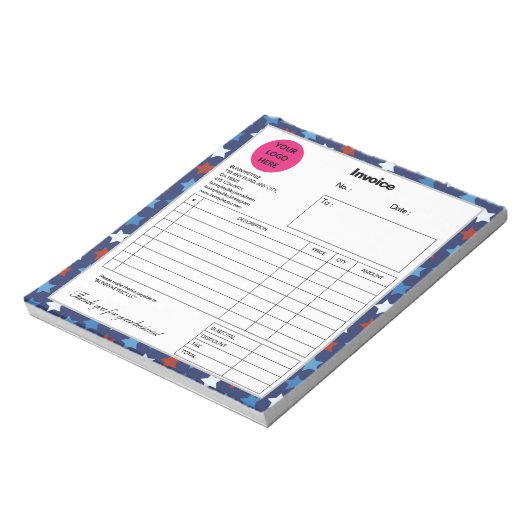 Donkerblauwe rode ster Business Shop Factuur Notitieblok (Linkerzijde)