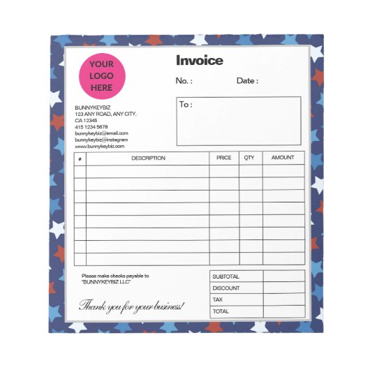 Donkerblauwe rode ster Business Shop Factuur Notitieblok (Voorkant)