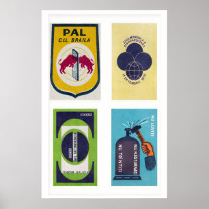 Donkerblauwe Roemeense Luciferdoosjes Labels Raste Poster