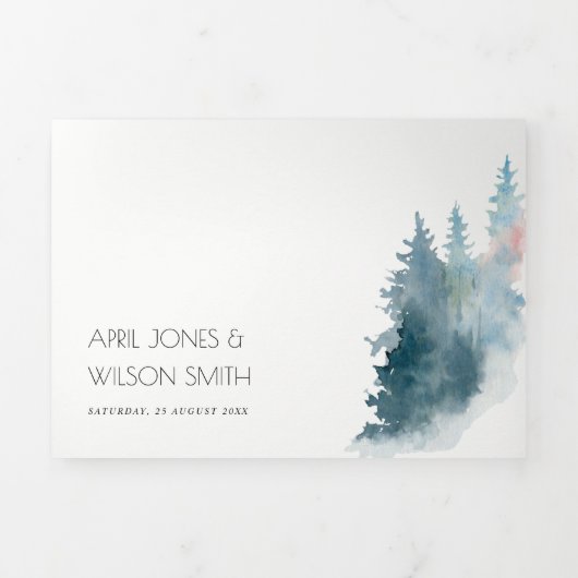 DONKERBLAUWE ROZE BERGEN DENNEN WATERVERF TROUW DRIELUIK UITNODIGING (Cover)