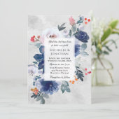 Donkerblauwe roze rode Floral Christelijk huwelijk Kaart (Staand voorkant)