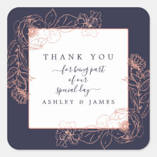 Donkerblauwe roze roze gouden bruine bruiloft Dank Vierkante Sticker
