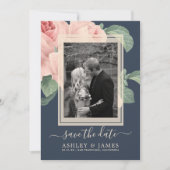 Donkerblauwe  roze roze rietsband Bewaar de datum Kaart (Voorkant)