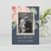 Donkerblauwe  roze roze rietsband Bewaar de datum Kaart (Staand voorkant)