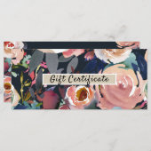 Donkerblauwe roze Waterverf Floral Cadeaubon (Voorkant / Achterkant)