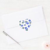 Donkerblauwe Rozen bloemenmotief op wit Hart Sticker (Envelop)