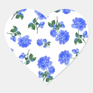 Donkerblauwe Rozen bloemenmotief op wit Hart Sticker