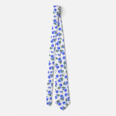 Donkerblauwe Rozen bloemenmotief op wit Stropdas (Achterkant)