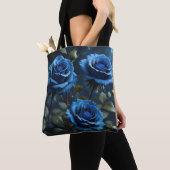 Donkerblauwe Rozen Tote Bag (Dichtbij)