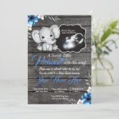 Donkerblauwe rustieke olifant jongen uitnodiging d (Staand voorkant)