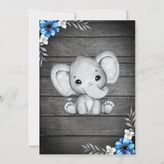 Donkerblauwe rustieke olifant jongen uitnodiging d (Achterkant)