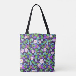 Donkerblauwe Schattige kikkerkunst en waterlelies Tote Bag